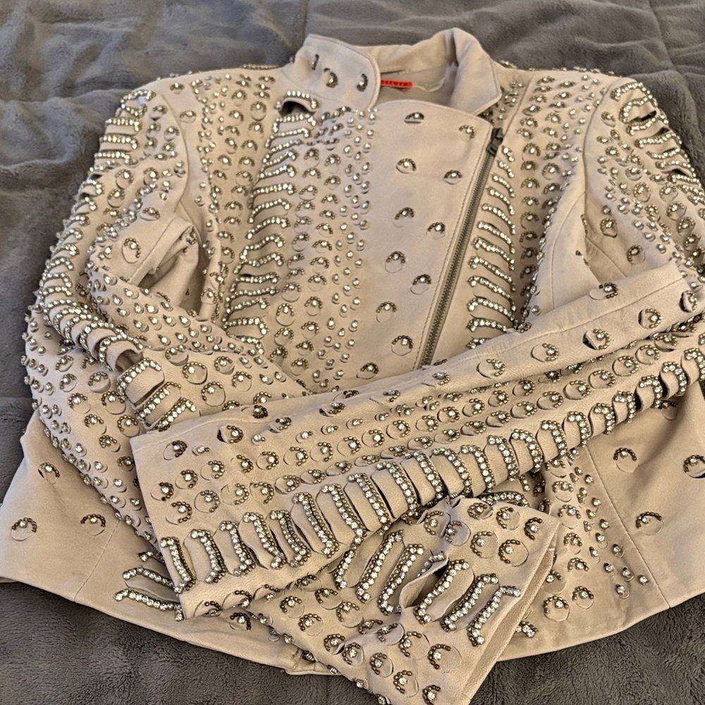 Authentic Alice + Olivia Embellished Leather Jacket - Picture 5 of 12